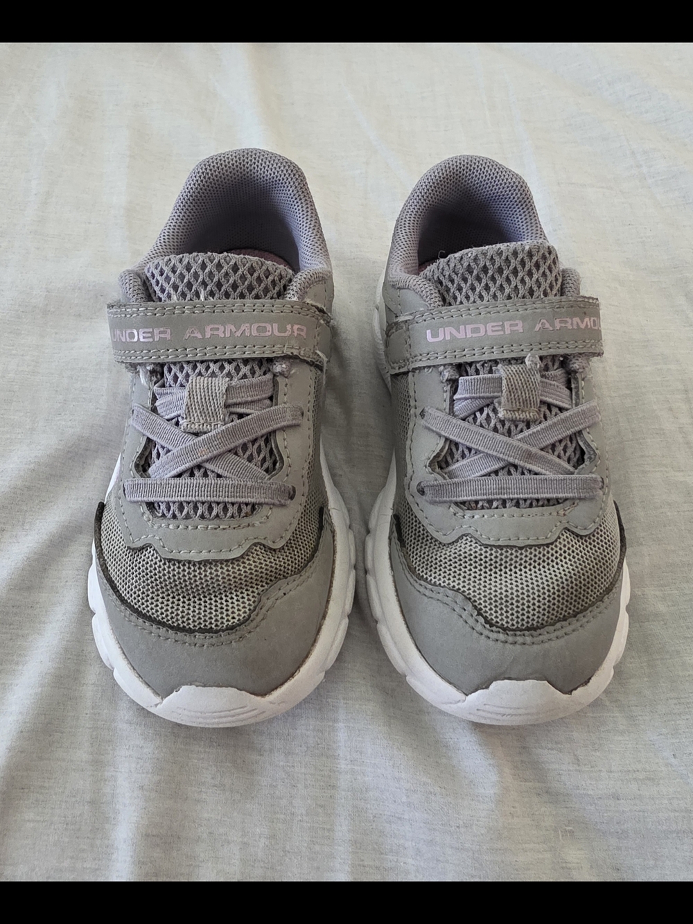 Under Armour Kids Gray Sneakers with Pink Logo Accents